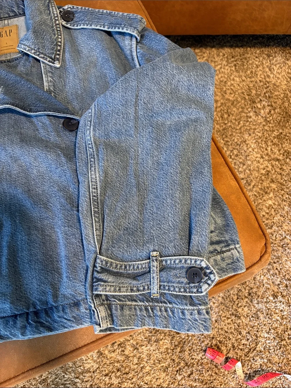 GAP Denim Trench Jacket Women’s Large Cropped Double Breasted Light Wash - Picture 6 of 11